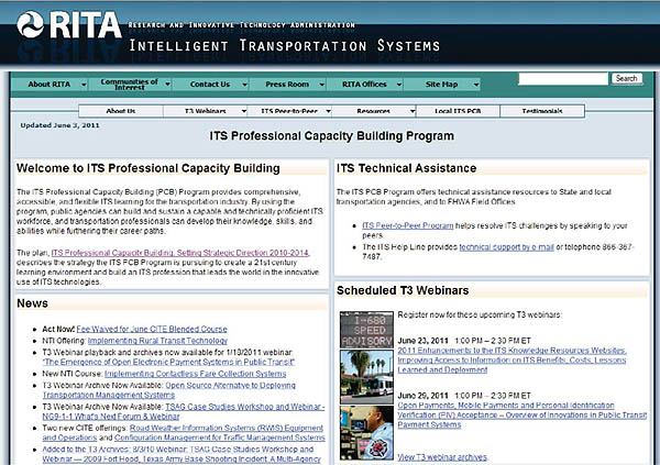 Screen capture snapshot of RITA website - for illustration only - see the extended text description below.