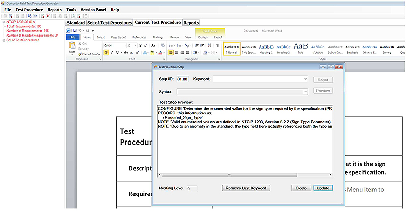 This slide is a screen shot of the Test Procedure Generator. Please see the Extended Text Description below.