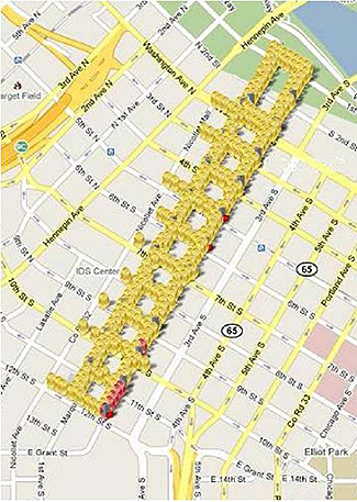 A photo shows a map view of a urban street network.