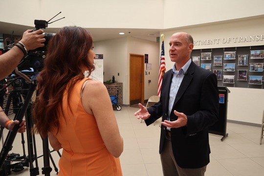 Brian Cronin, ITS JPO Director, interviewed as part of the Maricopa County NOFO awardee announcement. Photo: Courtesy of Maricopa County