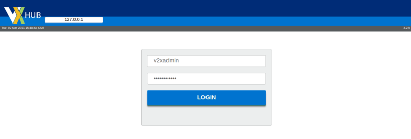 This screenshot shows the login screen for Vehicle-to-Everything (V2X) Hub.