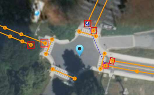 This screenshot shows the left turn attribute added to the configured lanes in the Intersection Situation Data (ISD) Message Creation Tool. An arrow points from the lane labeled 4 to the lane labeled 1.