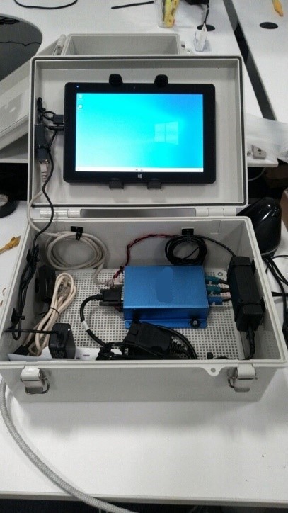 This photo shows a built CAVe-in-a-box mobile kit in open box and showcasing the various components.