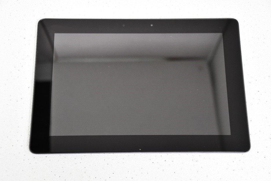 This photo shows the touchscreen tablet used in the CAVe-in-a-box infrastructure kit.