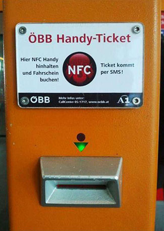 This photograph depicts a transit ticketing device from Austria. Please see the Extended Text Description below.