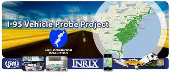 This graphic is the web image used on the I-95 Vehicle probe project website. Please see the Extended Text Description below.