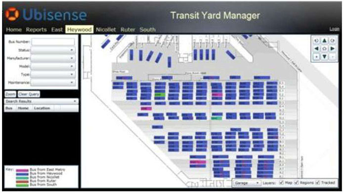This is an example of a Transit Yard Manager interface from Ubisense. Please see the Extended Text Description below.