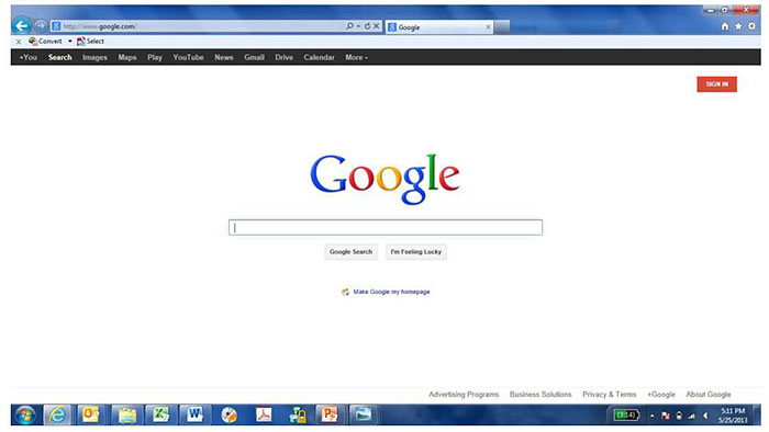 This is a sample screen shot of the Google homepage to represent WiFi availability on some vehicles.