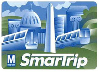 This is an image of the SmarTrip smart card for the Washington DC Metro. Please see the Extended Text Description below.