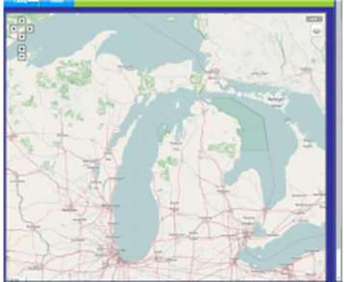 Example image depicting a map from the Michigan Open GIS Data Portal, showing an overhead of the Great Lakes Region with major roadways.