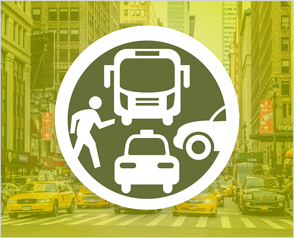The New York City Connected Vehicle Pilot logo over a busy city street.