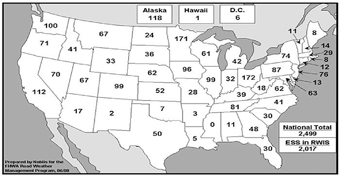 A Map of the US is shown with ESS installations in each state. Please see the Extended Text Description below.