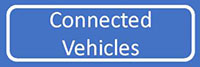 Blue label with the text "Connected Vehicles"