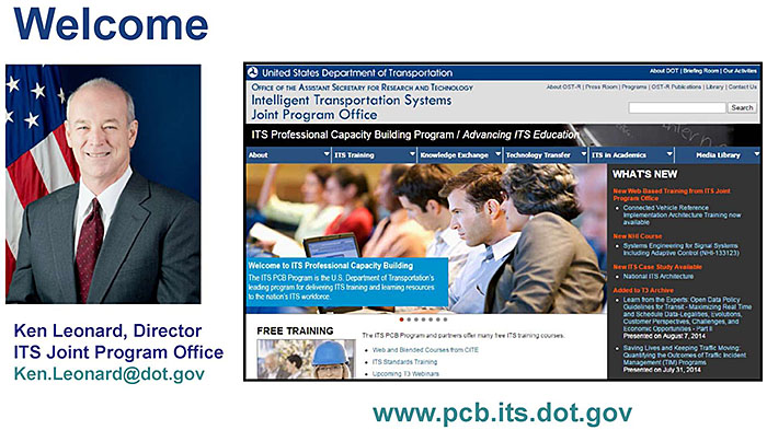 Welcome slide with Ken Leonard and screen capture of home webpage. Please see the Extended Text Description below.