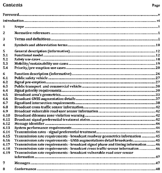 Table of Contents of ISO/DTS 19091:2016(E). Please see the Extended Text Description below.