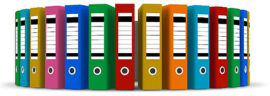 Stock art image of a multi-colored series of binders.